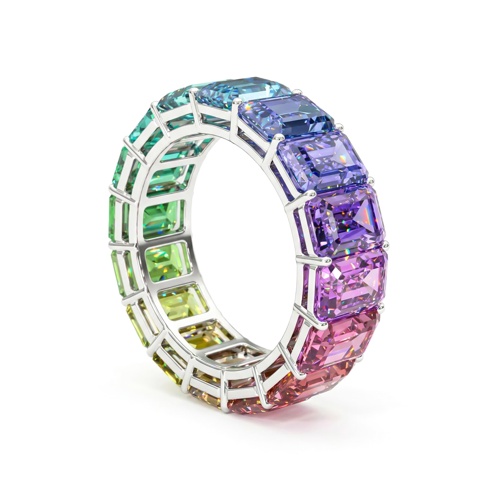 Gorgeous Colorful Emerald Cut S925 Silver Band