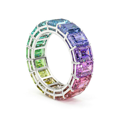 Gorgeous Colorful Emerald Cut Women's Band