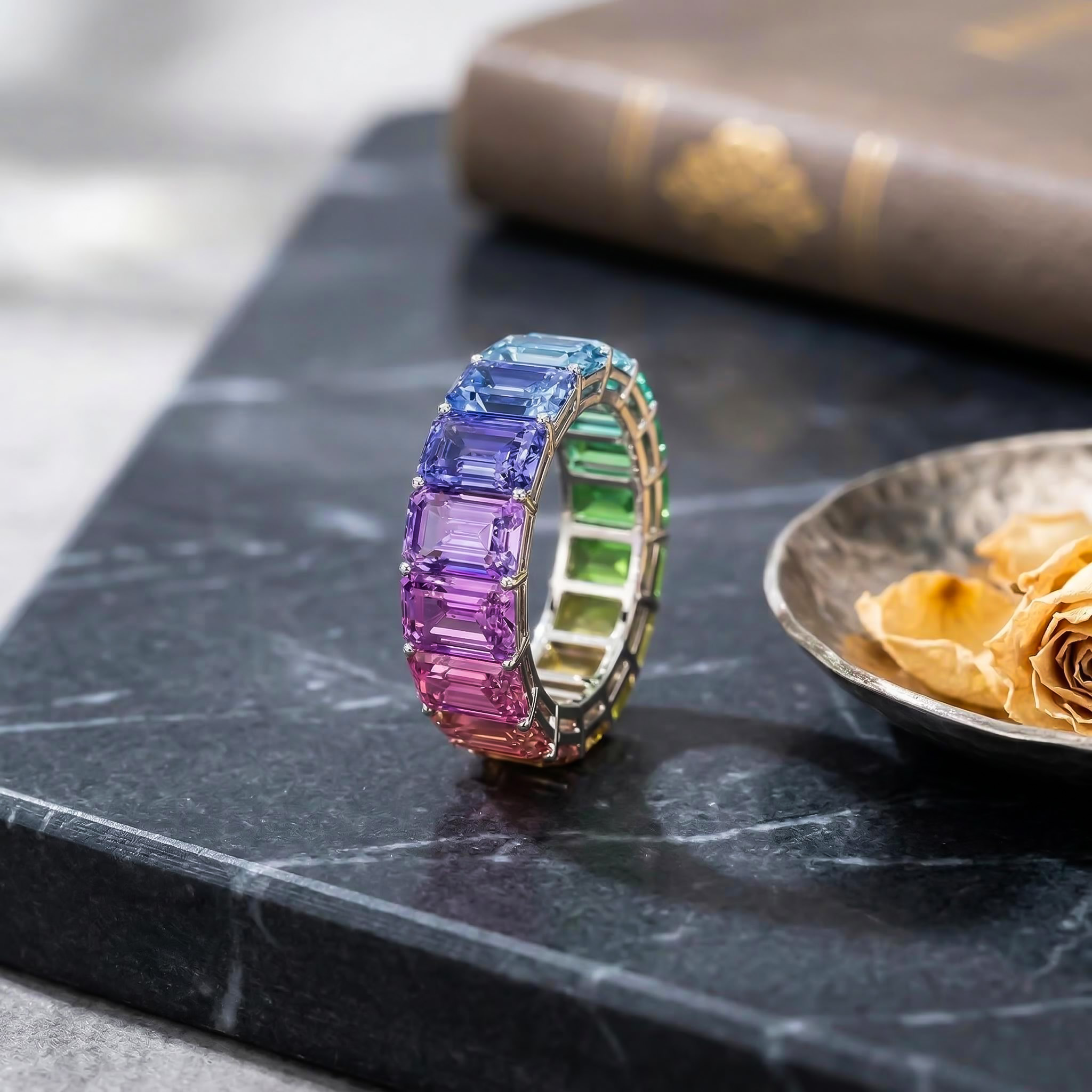 Gorgeous Colorful Emerald Cut S925 Silver Band