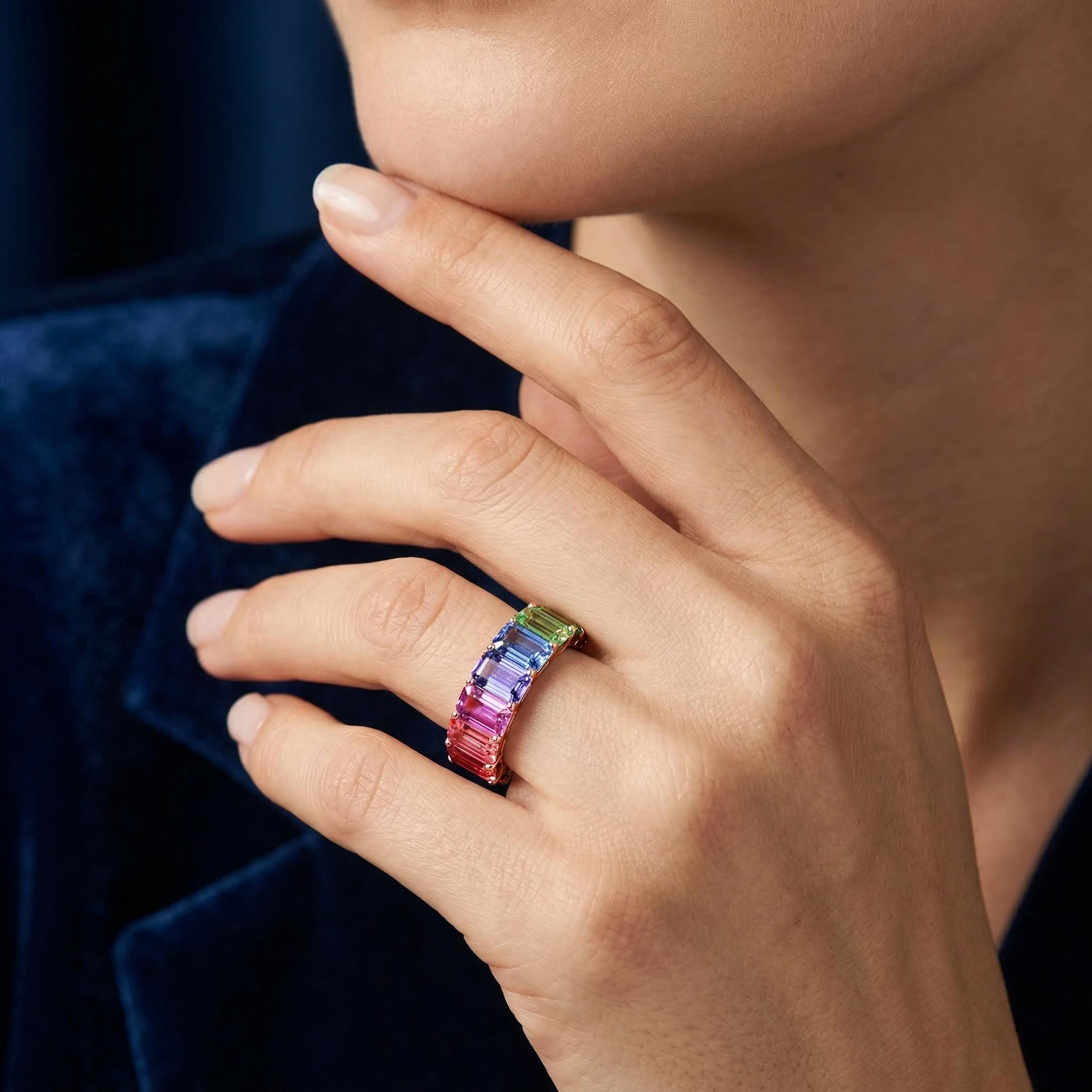 Gorgeous Colorful Emerald Cut S925 Silver Band