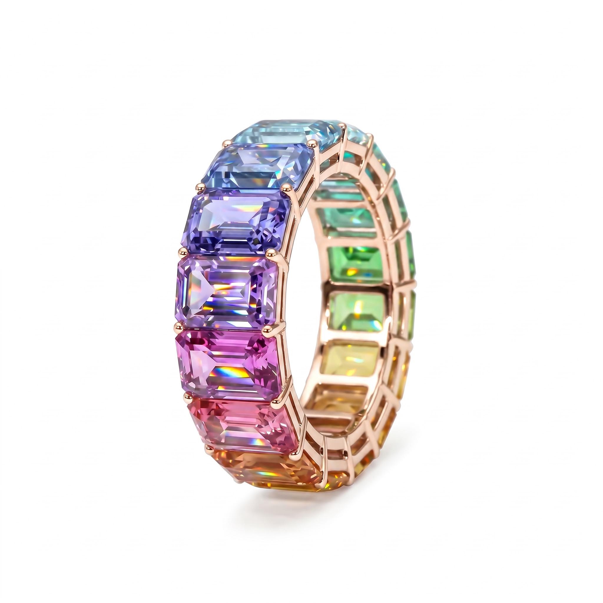 Gorgeous Colorful Emerald Cut Women's Band