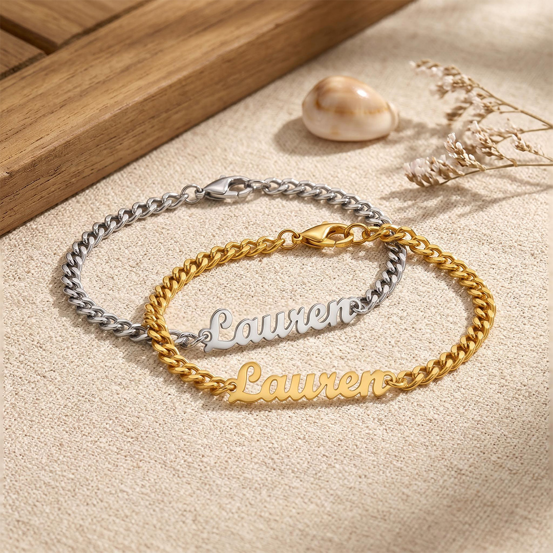 Custom Font Name Bracelet/Anklet with 3mm Cuban Link Custom Font Name Bracelet/Anklet with 3mm Cuban Link