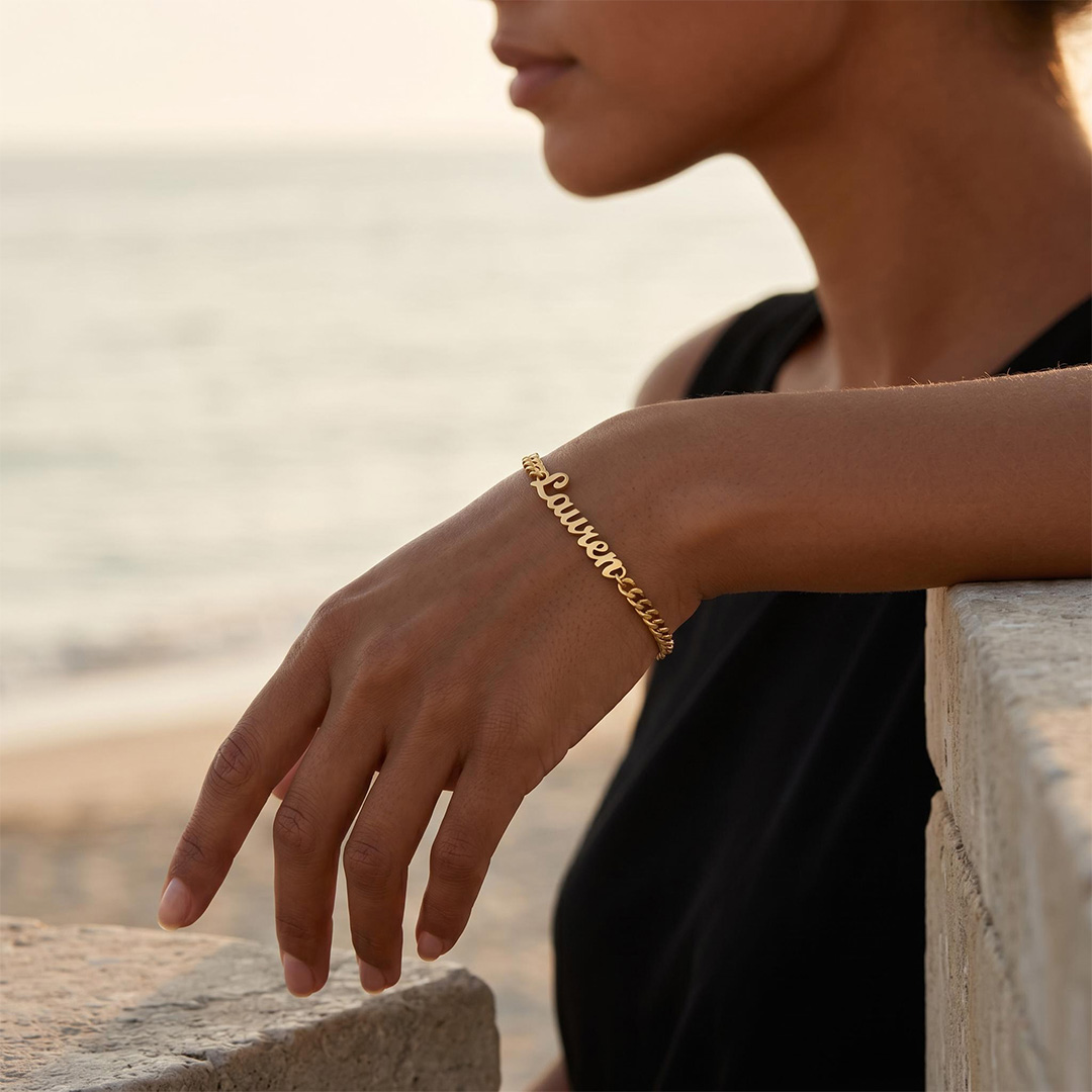 Custom Font Name Bracelet/Anklet with 3mm Cuban Link Custom Font Name Bracelet/Anklet with 3mm Cuban Link