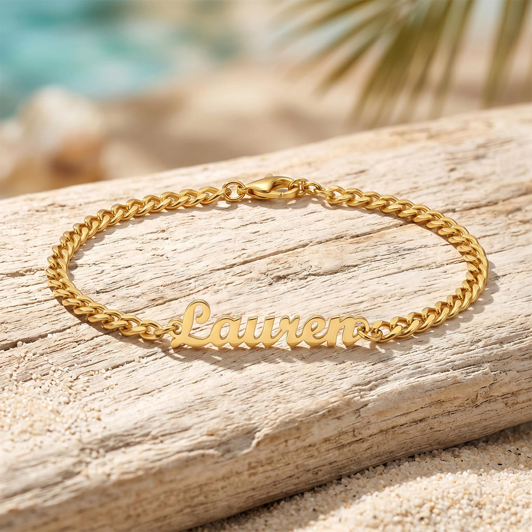 Custom Font Name Bracelet/Anklet with 3mm Cuban Link Custom Font Name Bracelet/Anklet with 3mm Cuban Link