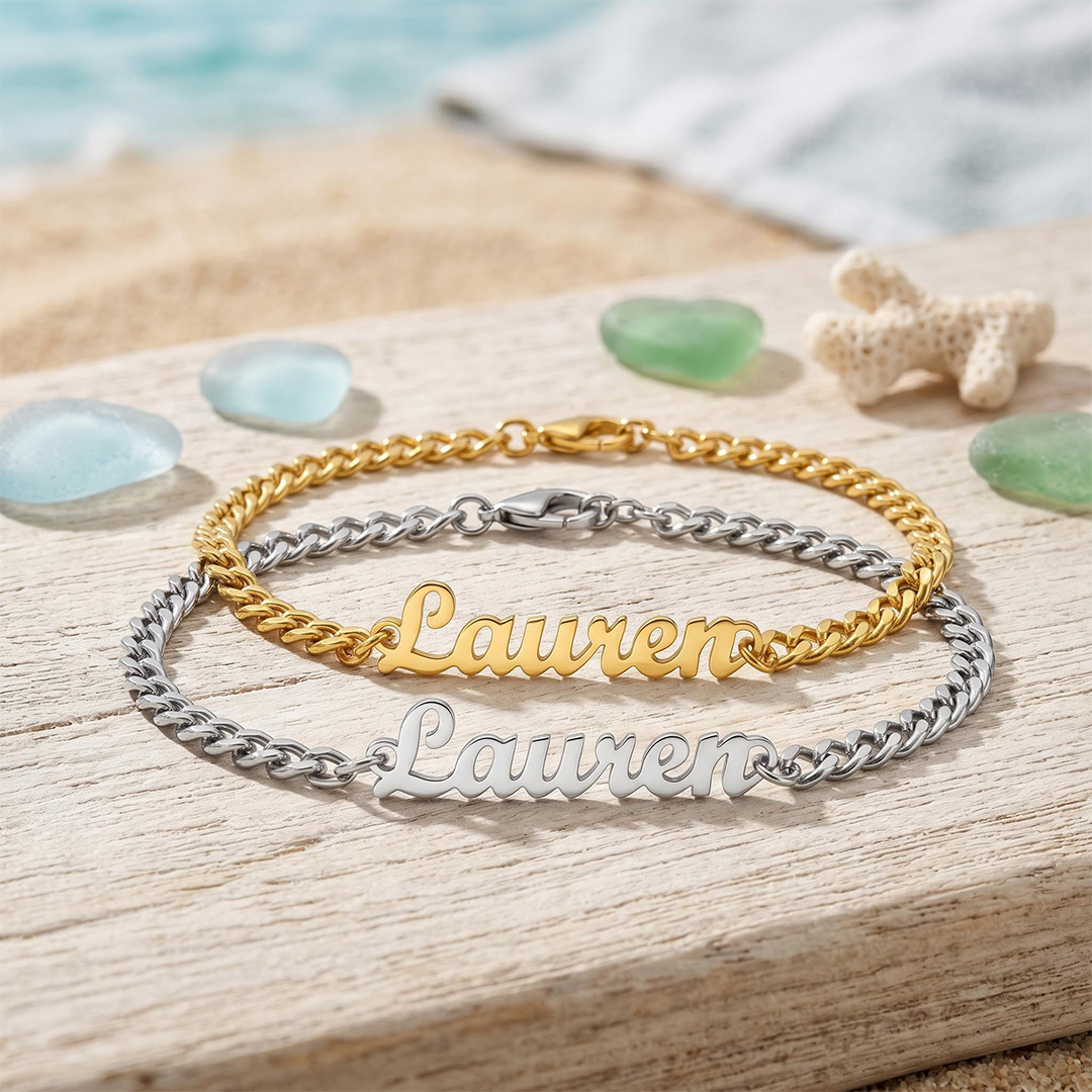 Custom Font Name Bracelet/Anklet with 3mm Cuban Link Custom Font Name Bracelet/Anklet with 3mm Cuban Link