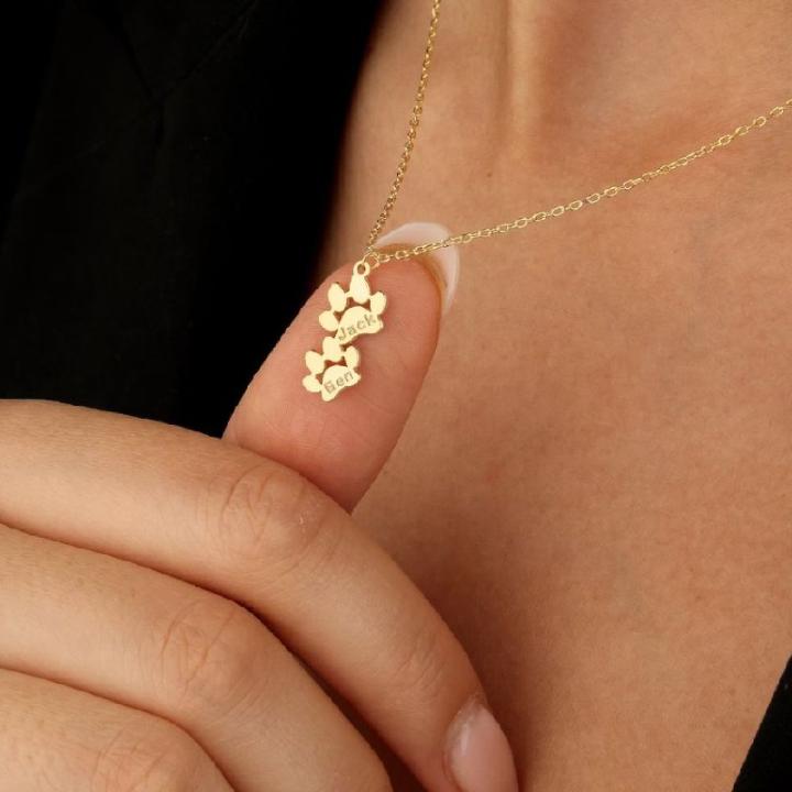 Custom Dog Paw Name Necklace