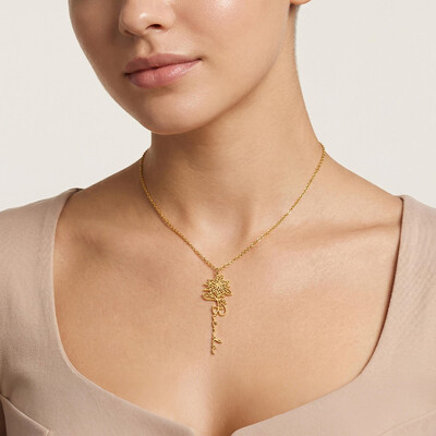 Custom Birth Flower Name Necklace