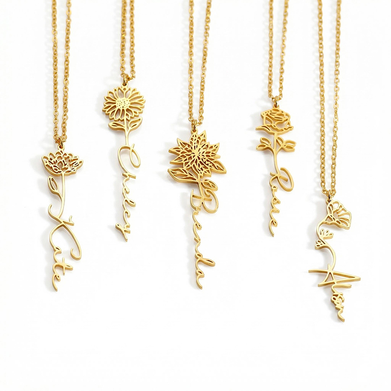 Custom Birth Flower Name Necklace Custom Birth Flower Name Necklace