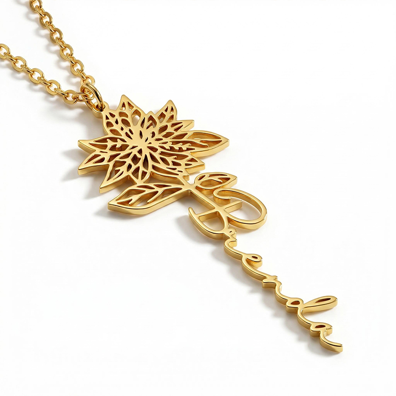 Custom Birth Flower Name Necklace Custom Birth Flower Name Necklace