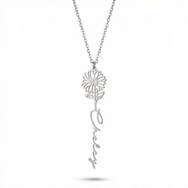 Custom Birth Flower Name Necklace Custom Birth Flower Name Necklace