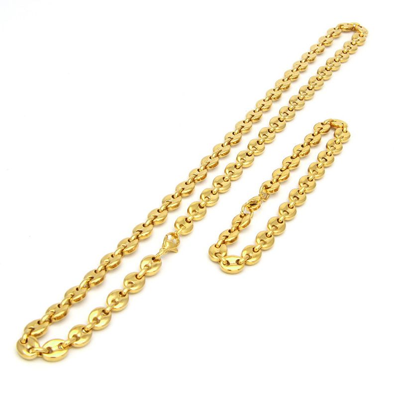 7mm Stainless Steel Coffee Bean Chain Set in Gold