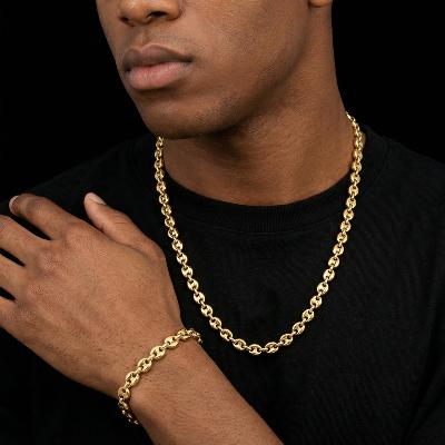 7mm Stainless Steel Coffee Bean Chain Set in Gold