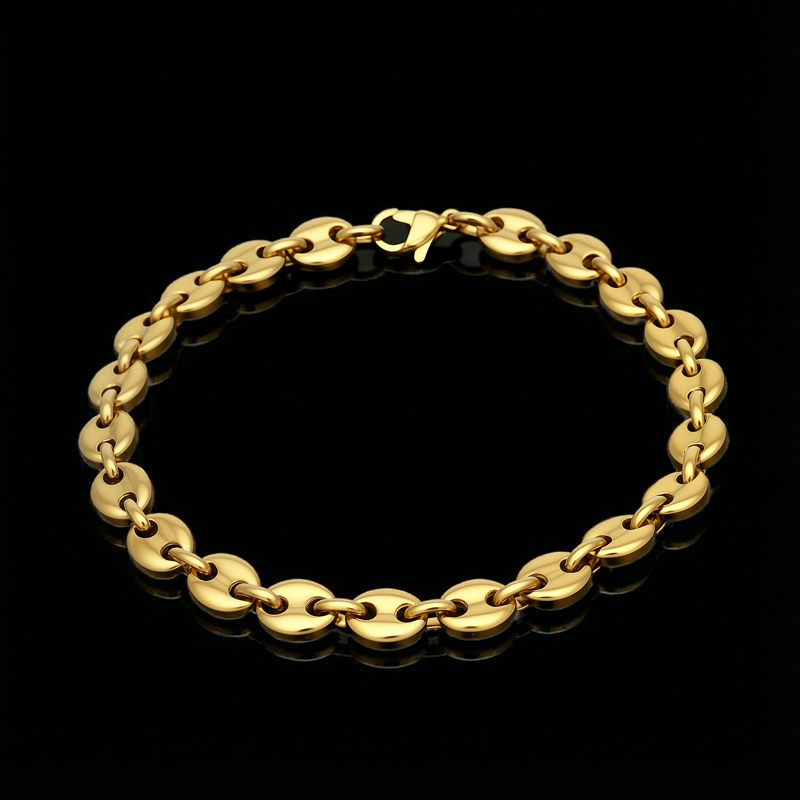 7mm Stainless Steel Coffee Bean Chain Set in Gold