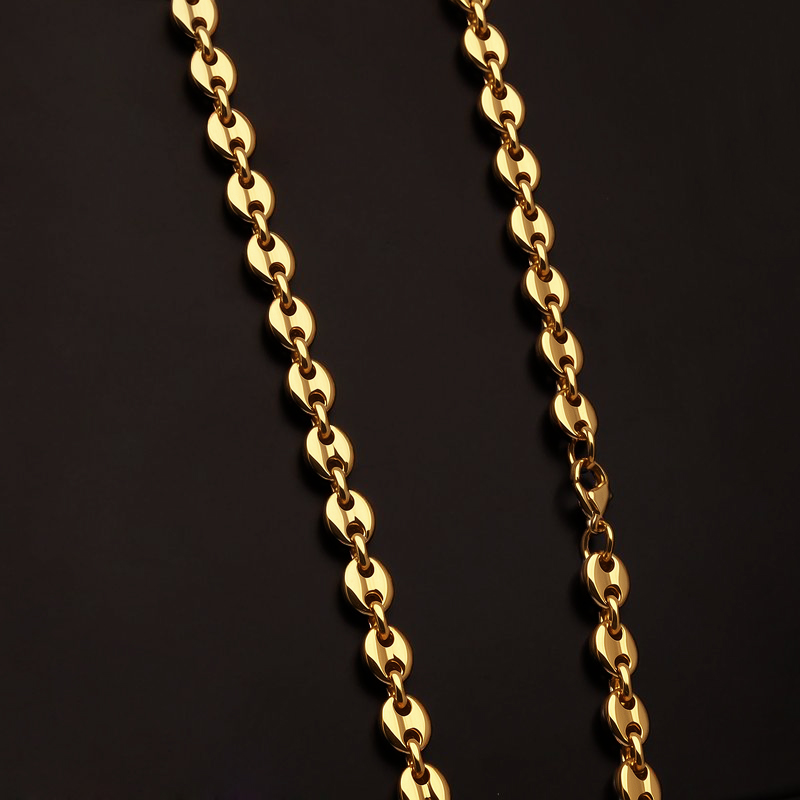 7mm Stainless Steel Coffee Bean Chain Set in Gold