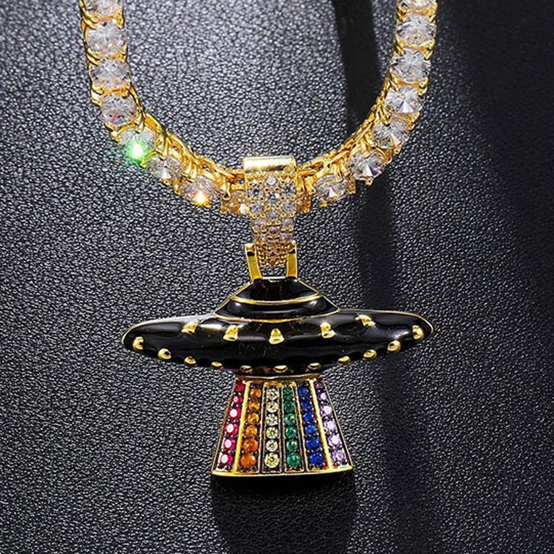 Multi-color Flying Object Pendant in Gold