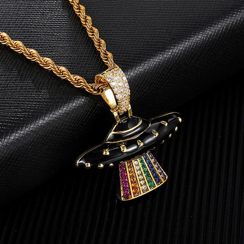 Multi-color Flying Object Pendant in Gold