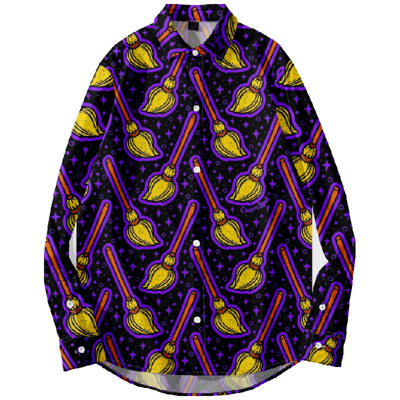 Halloween Wizard Hat Print Long Sleeve Shirt