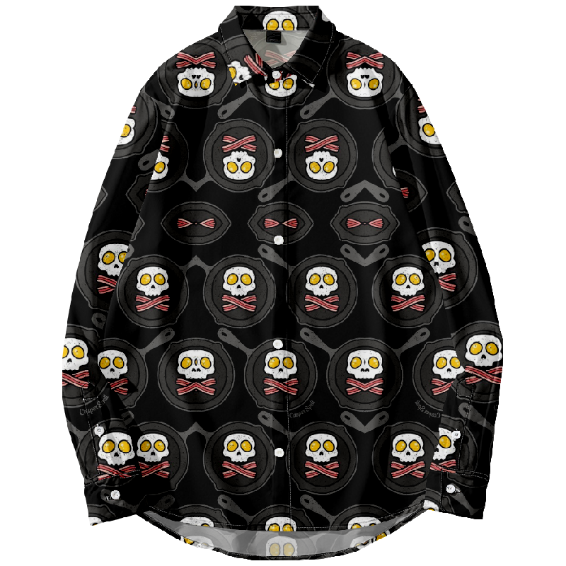 Halloween Skull Fried Egg Print Shirt