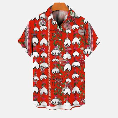 Santa Cock Print Casual Short Sleeve Shirt