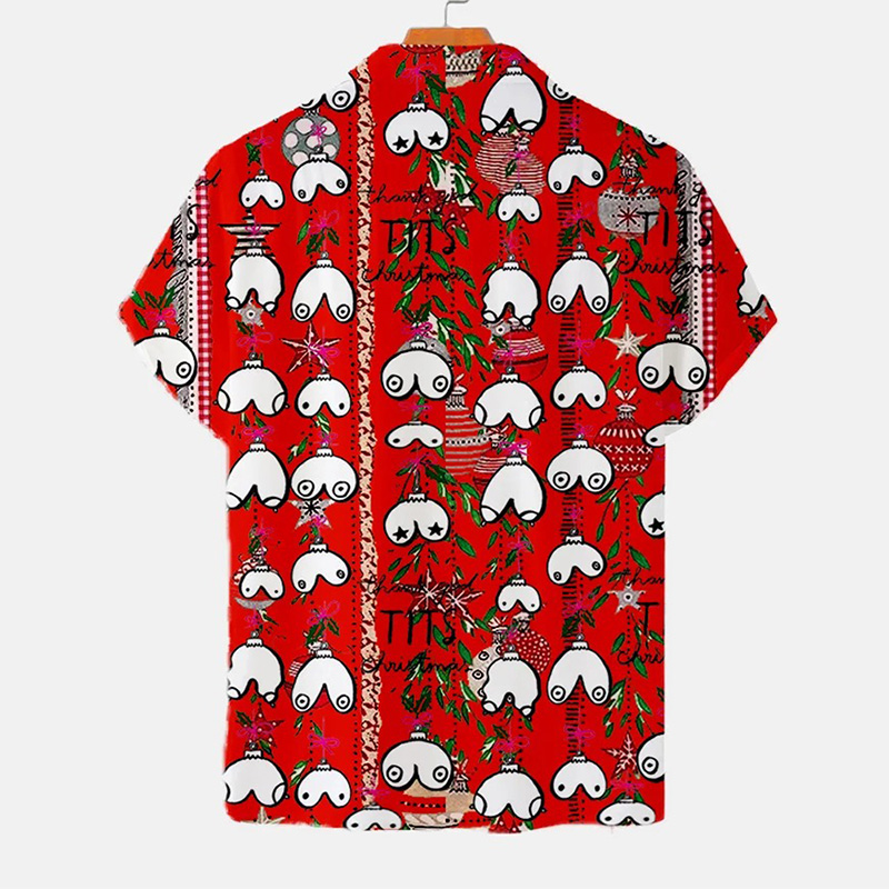 Santa Cock Print Casual Short Sleeve Shirt