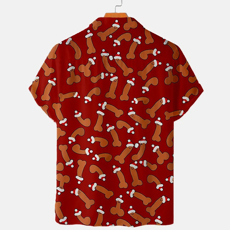 Santa Cock Print Casual Short Sleeve Shirt