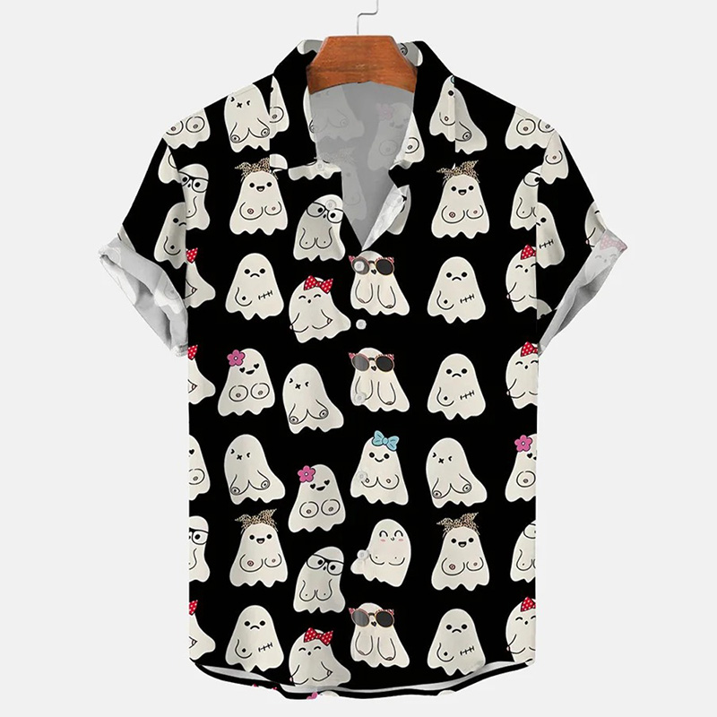 Fun Ghost Chest Print Casual Short Sleeve Shirt