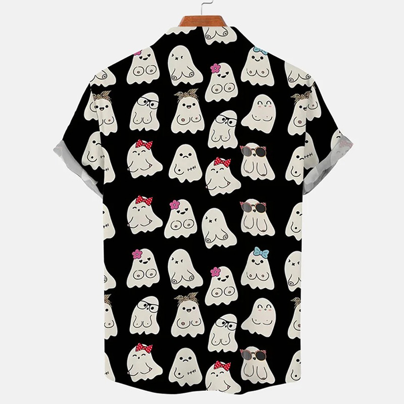 Fun Ghost Chest Print Casual Short Sleeve Shirt