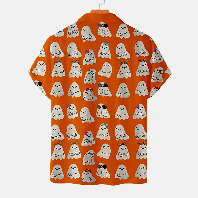 Fun Ghost Chest Print Casual Short Sleeve Shirt