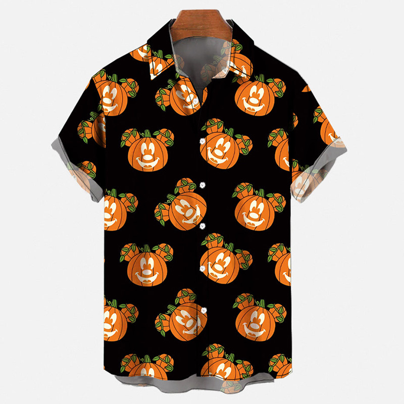 Halloween Charm Pumpkin Print Short Sleeve Shirt