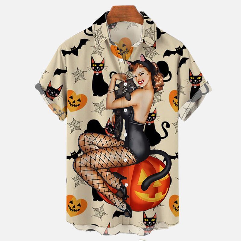 Halloween Charm Pumpkin Print Short Sleeve Shirt