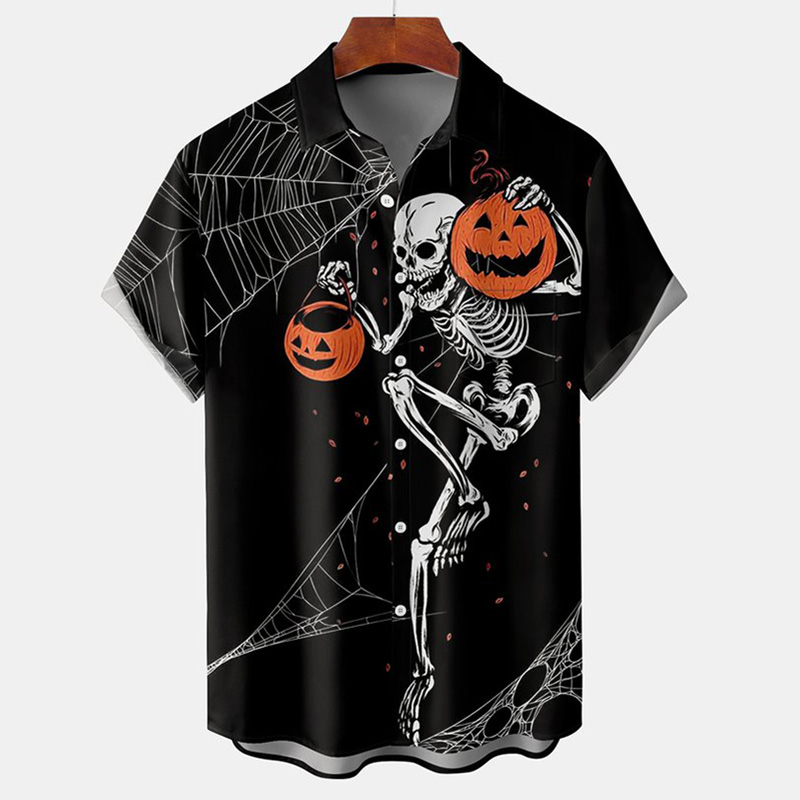 Halloween Charm Pumpkin Print Short Sleeve Shirt