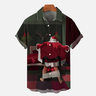 Christmas Spoof Santa Printing Short Sleeve Shirt