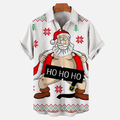Christmas Spoof Santa Printing Short Sleeve Shirt