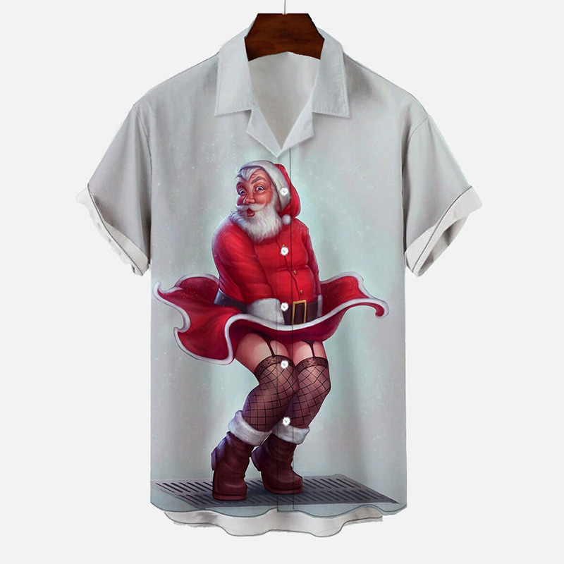 Christmas Spoof Santa Printing Short Sleeve Shirt