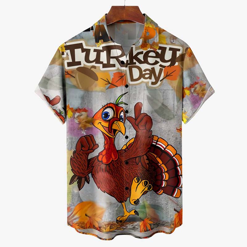 Thanksgiving Turkey Chest Pocket Short Sleeve Hawaiian Shirt