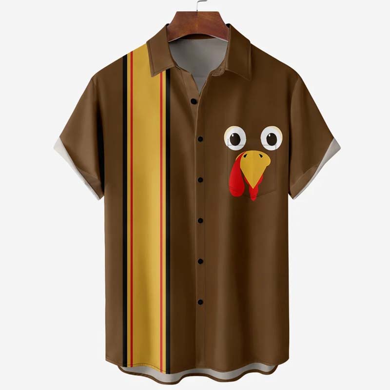 Thanksgiving Turkey Chest Pocket Short Sleeve Hawaiian Shirt