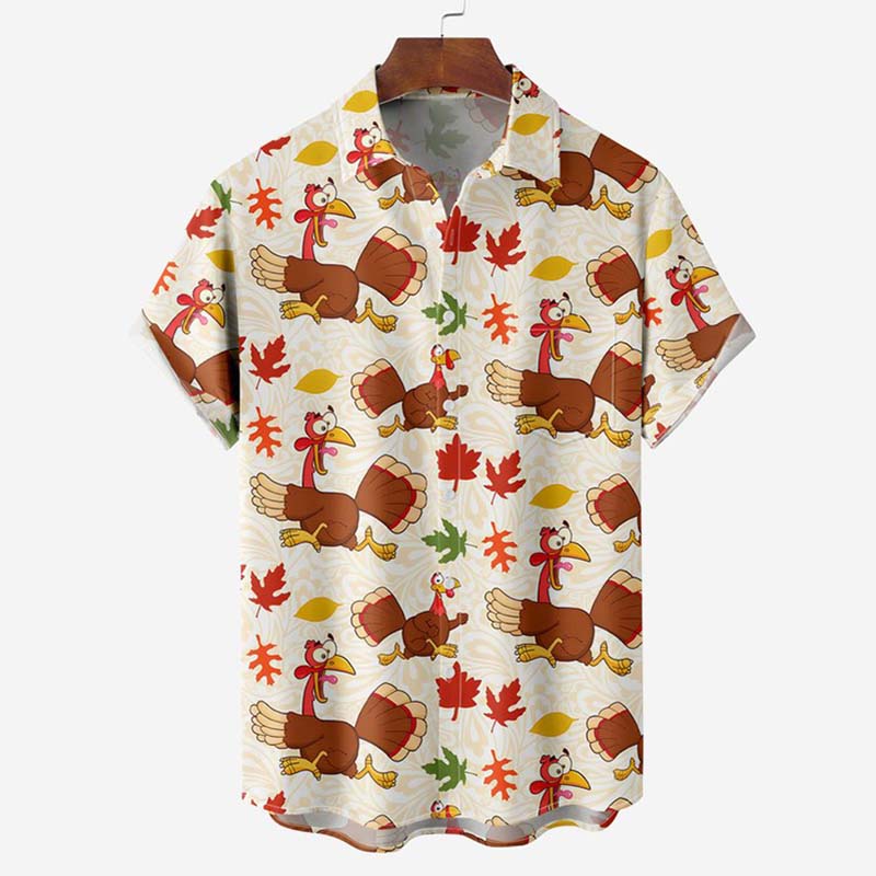 Thanksgiving Turkey Chest Pocket Short Sleeve Hawaiian Shirt