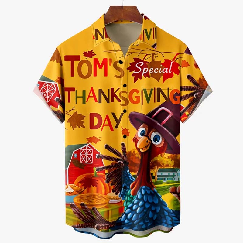 Thanksgiving Turkey Chest Pocket Short Sleeve Hawaiian Shirt