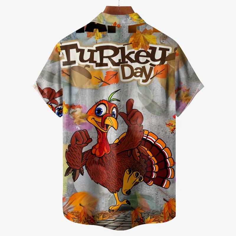 Thanksgiving Turkey Chest Pocket Short Sleeve Hawaiian Shirt