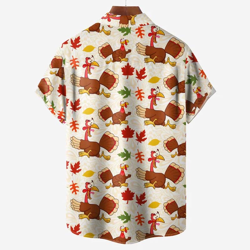 Thanksgiving Turkey Chest Pocket Short Sleeve Hawaiian Shirt