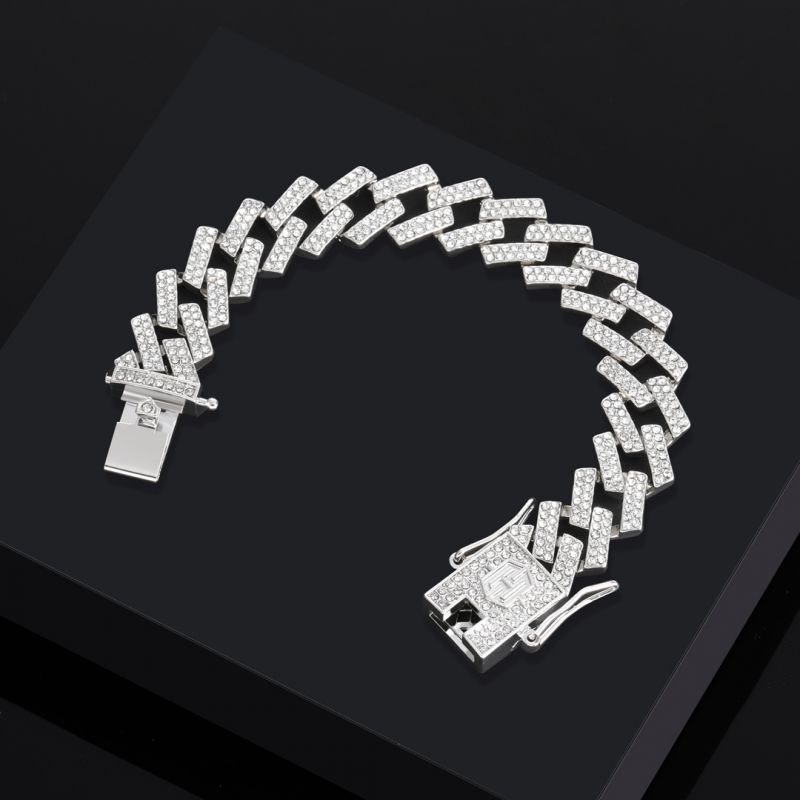 Prong 14mm Cuban Bracelet in White Gold