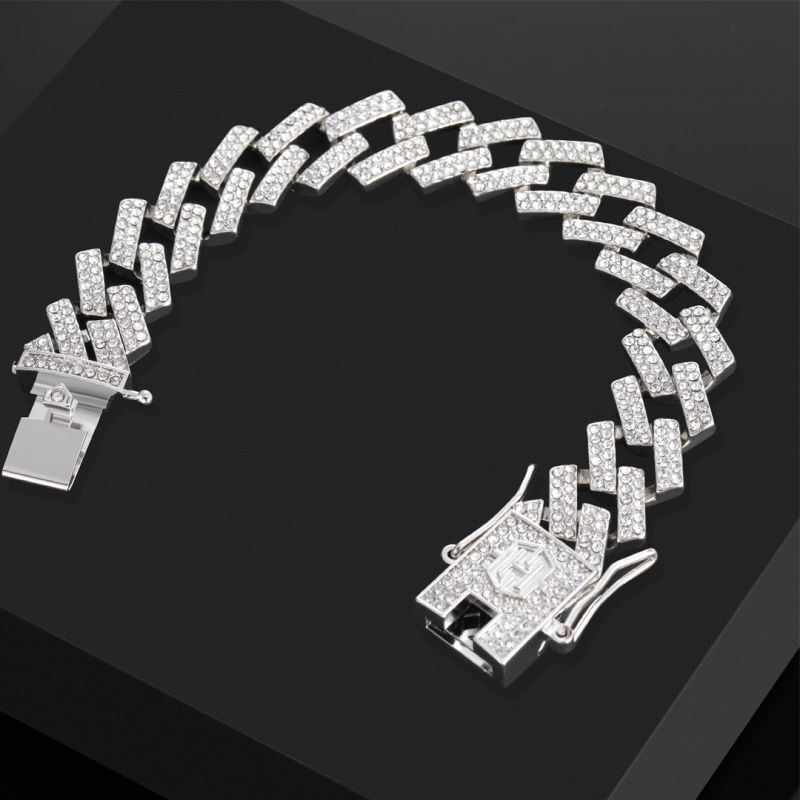 Prong 14mm Cuban Bracelet in White Gold