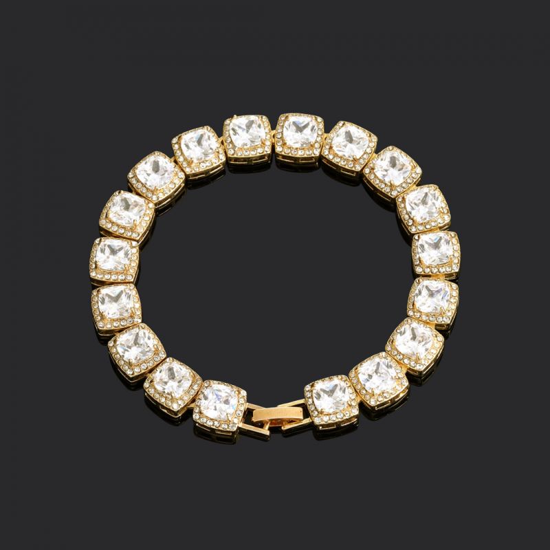 10mm Cushion Cut Halo Tennis Bracelet in Gold