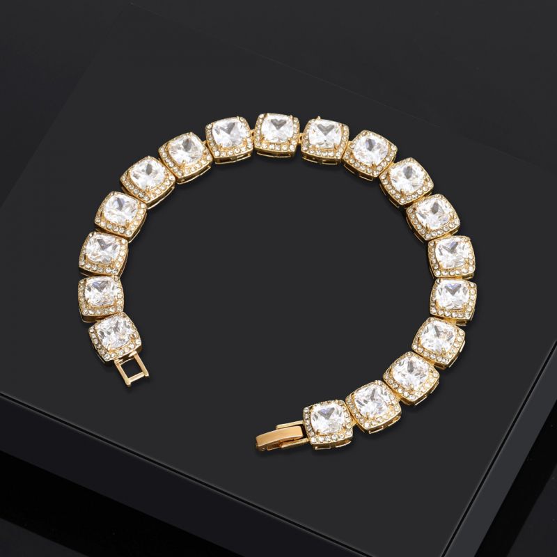 10mm Cushion Cut Halo Tennis Bracelet in Gold