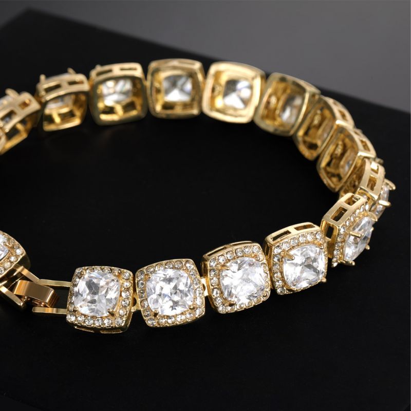 10mm Cushion Cut Halo Tennis Bracelet in Gold