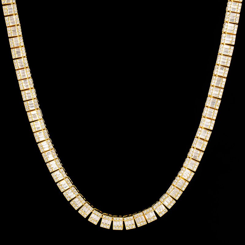 10mm Square Baguette Cut Tennis Chain in Gold