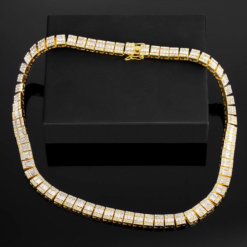 10mm Square Baguette Cut Tennis Chain in Gold