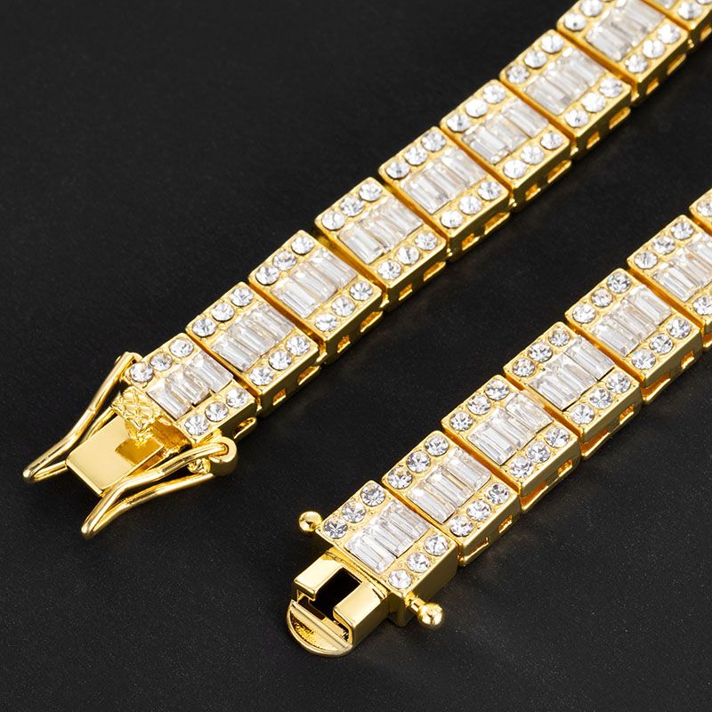 10mm Square Baguette Cut Tennis Chain in Gold