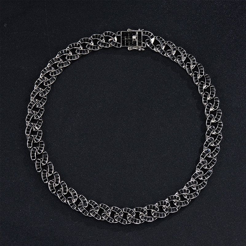 15mm Black Baguette Stones Cuban Link Chain