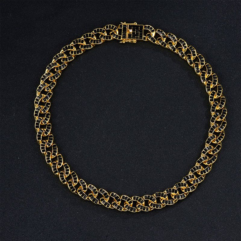 15mm Black Baguette Stones Cuban Link Chain